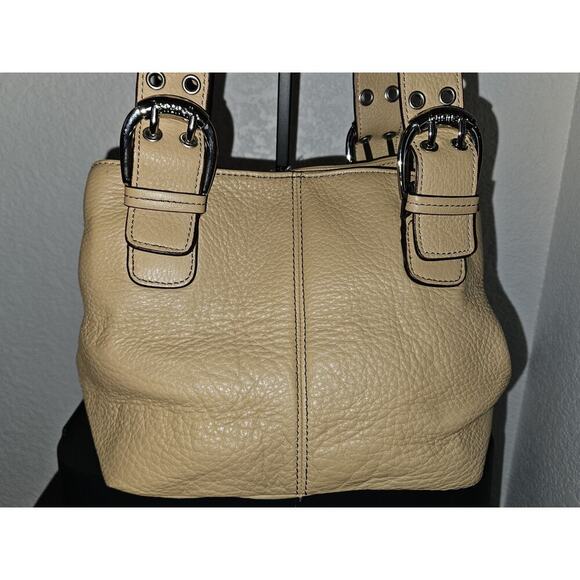 Tignanello Buckle Shoulder Bag Camel Pebble Leather Small 10x7.5x7 - Picture 9 of 14